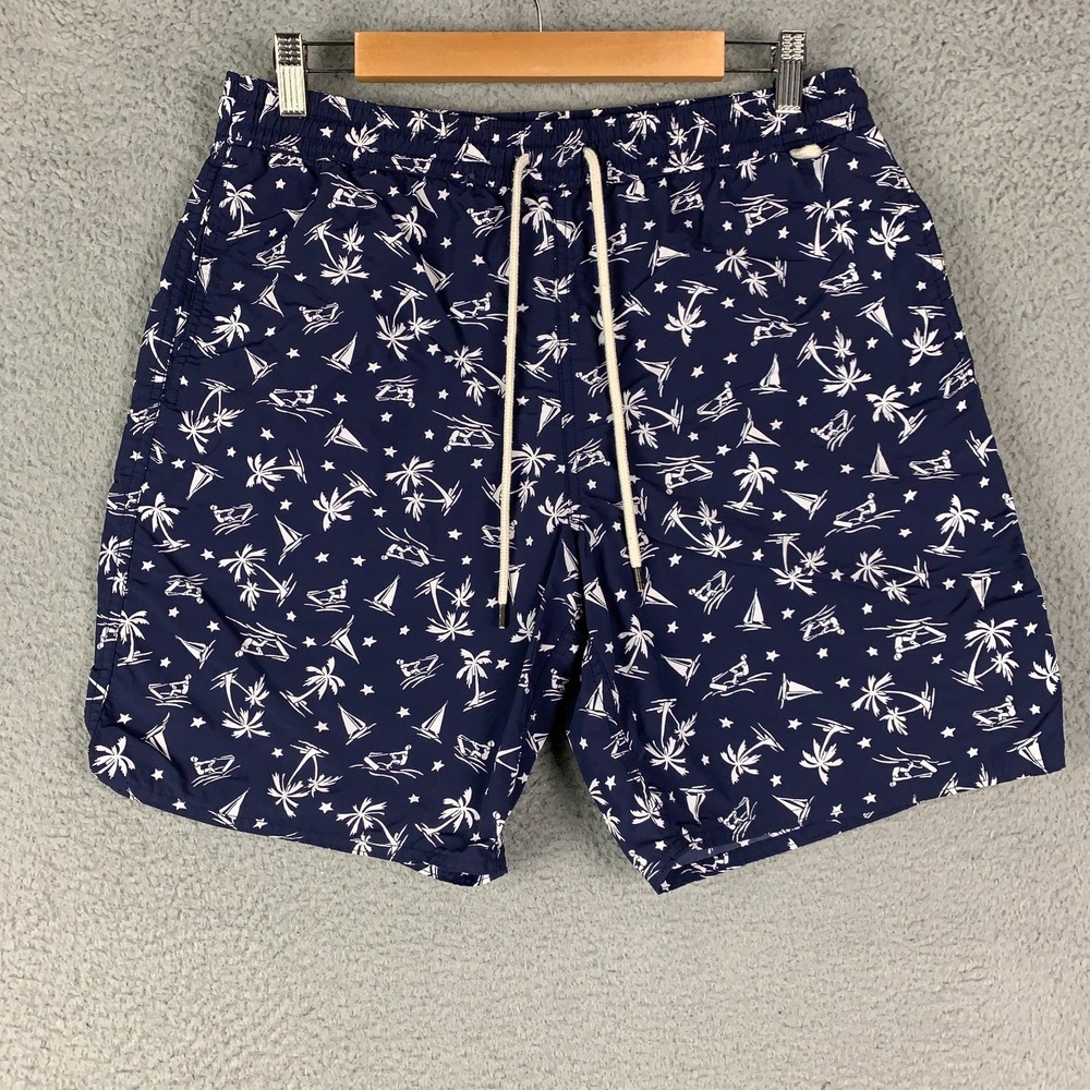 Polo Ralph Lauren Swim Trunks Men's Medium Navy Palm Tree Sailboat Lined Shorts